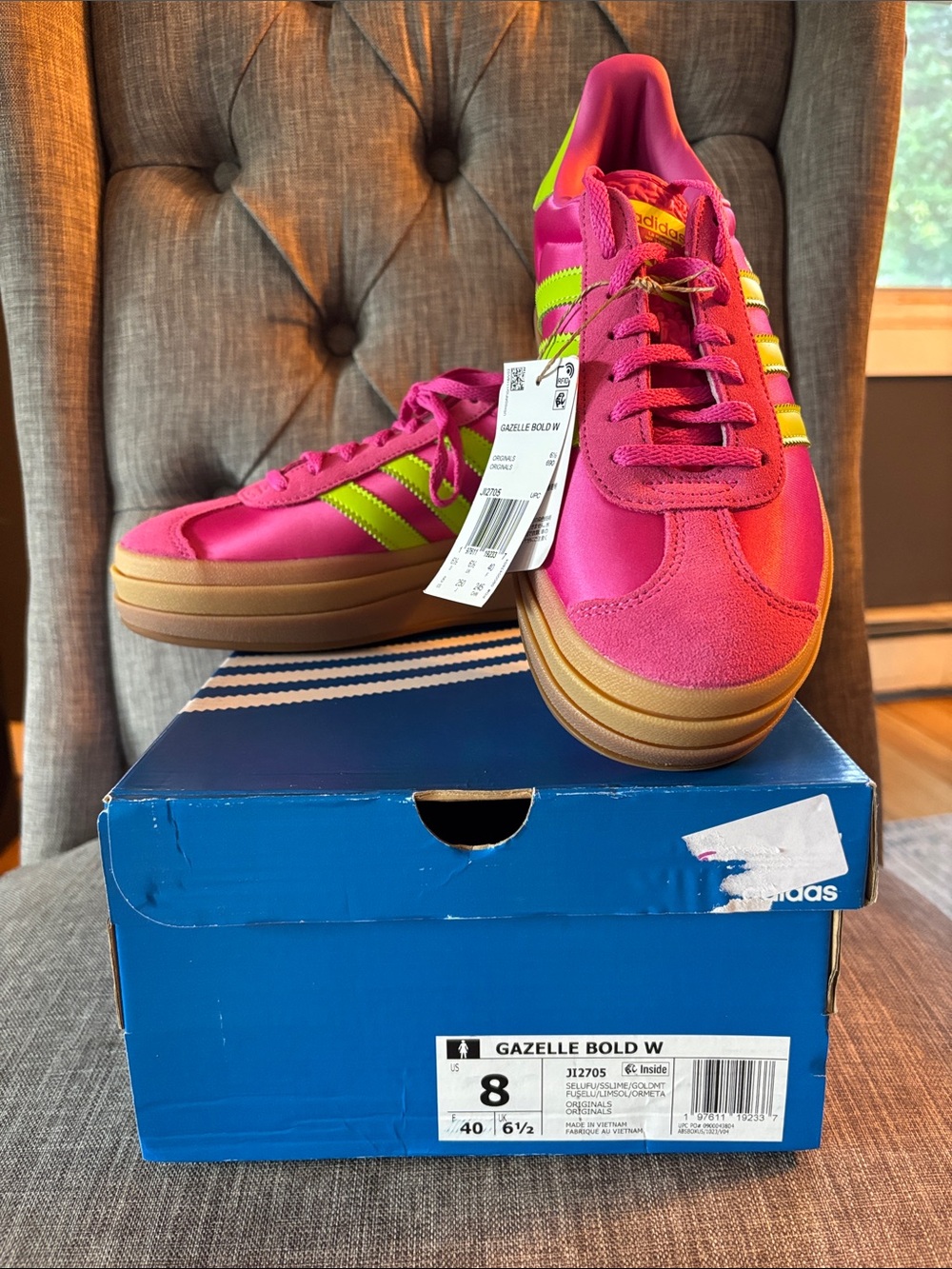adidas Gazelle Bold W Pink with Neon Green Stripes